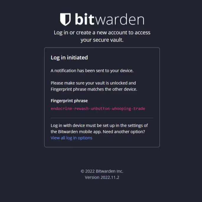 bitwarden login notification sent