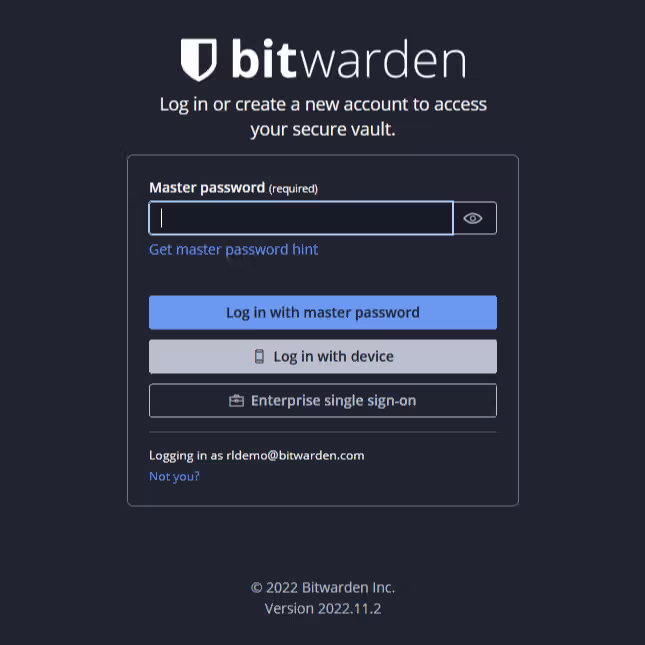 bitwarden web vault login options
