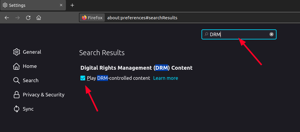 Enable DRM in Firefox