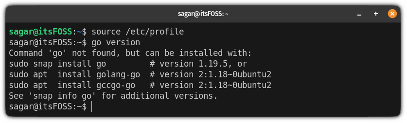 Command 'go' not found on Ubuntu