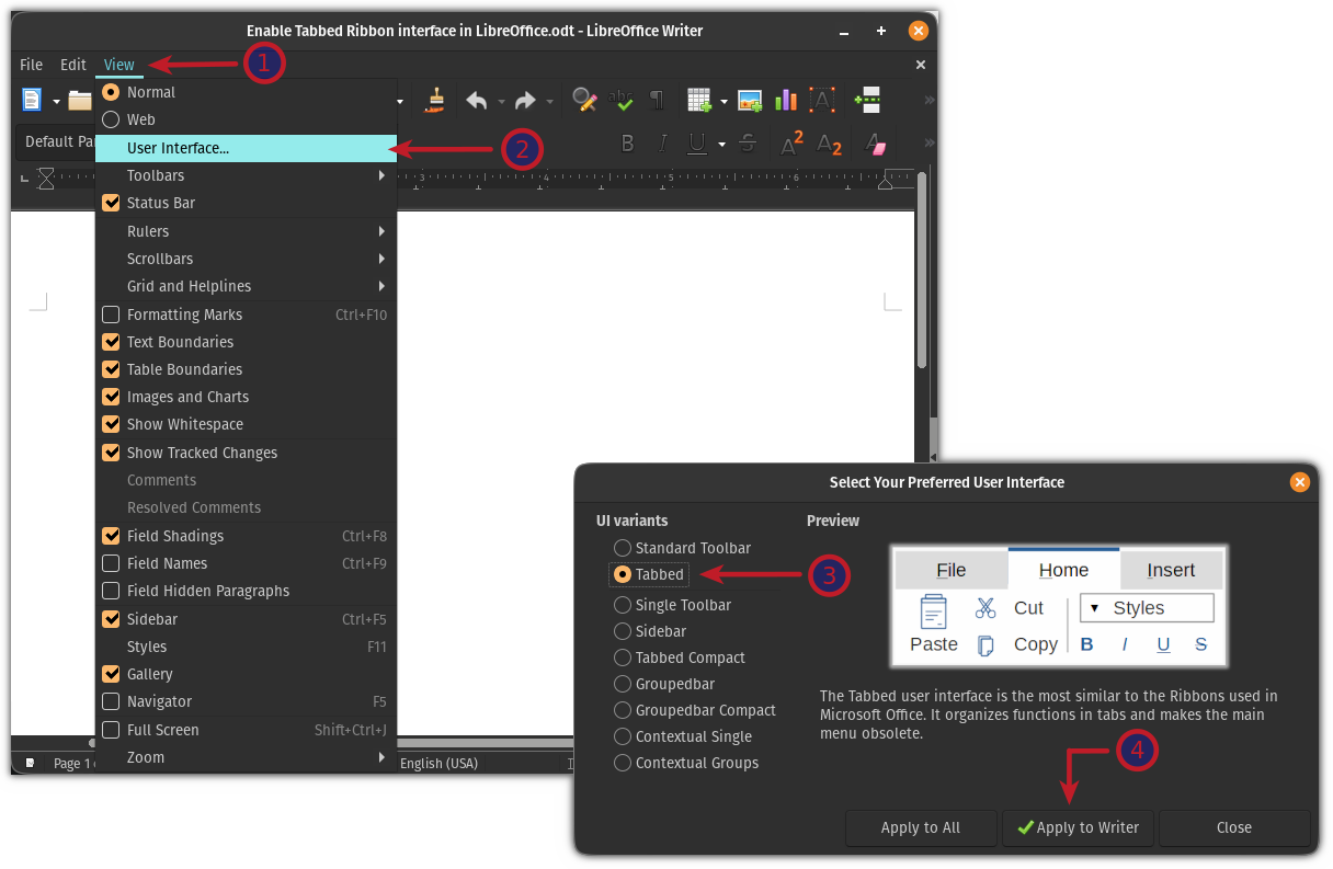 How to Enable Tabbed Ribbon Interface in LibreOffice