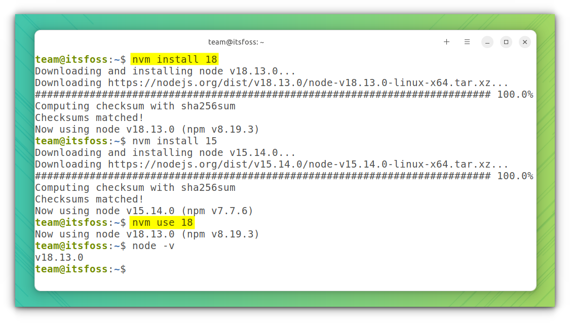 Downloading, installing, and using multiple Node.js versions using nvm