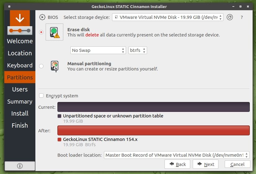 geckolinux disk partition