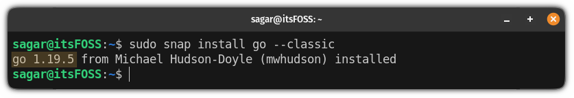install the latest version of go language in Ubuntu using snaps