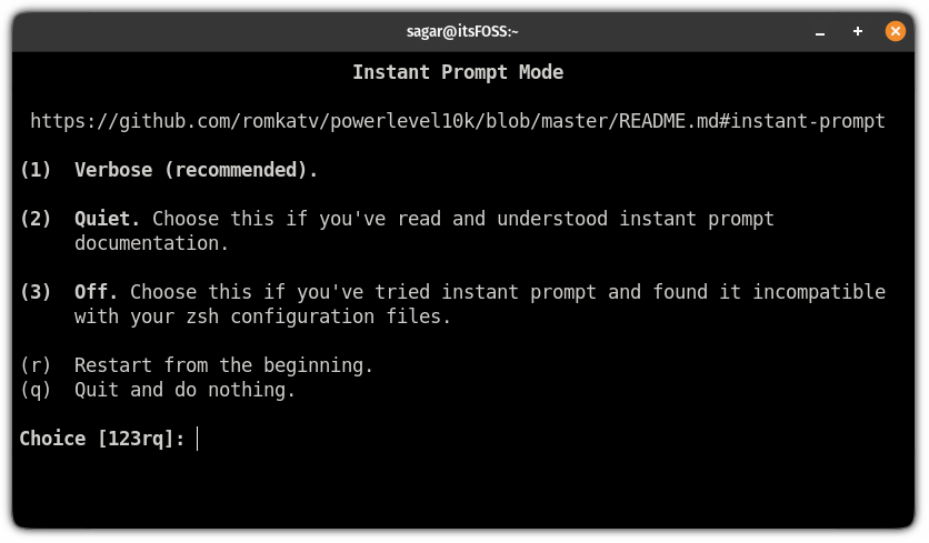 instant prompt mode in powerlevel10k on zsh