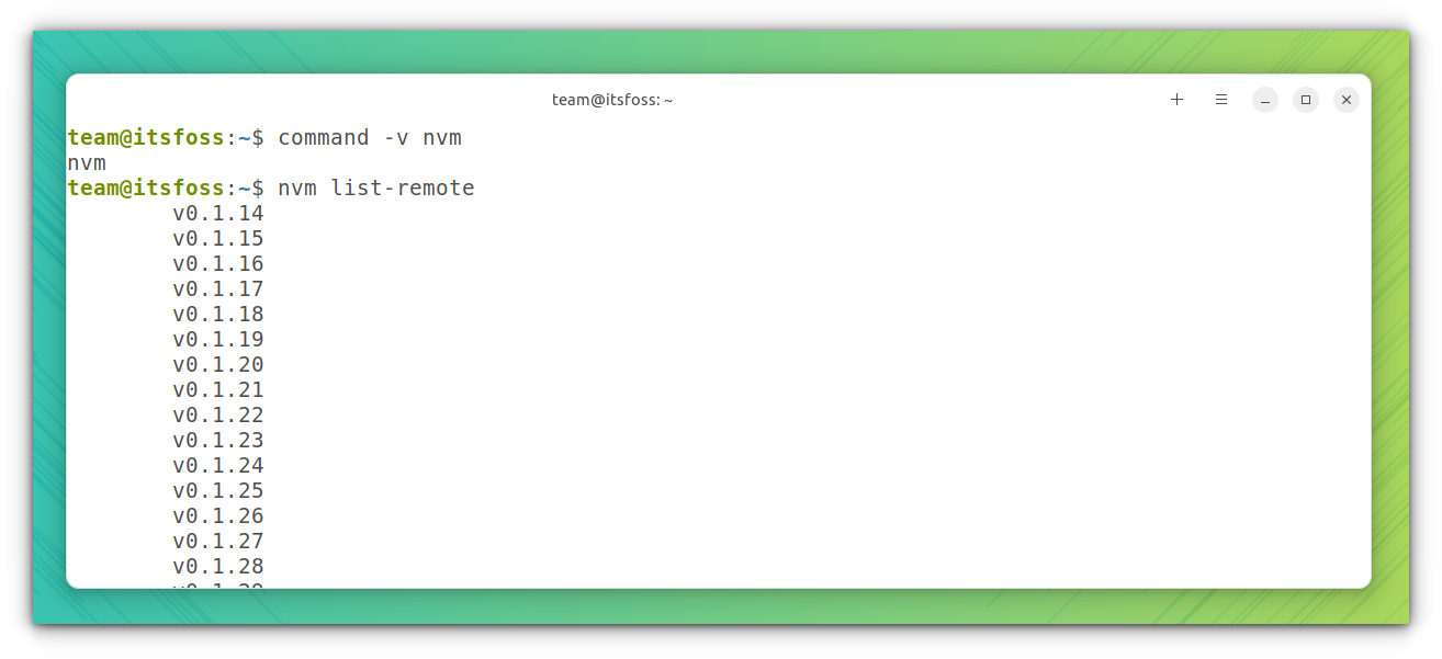 Listing available Node.js versions by nvm using list-remote option