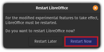 restart libreoffice to enable experiemental features