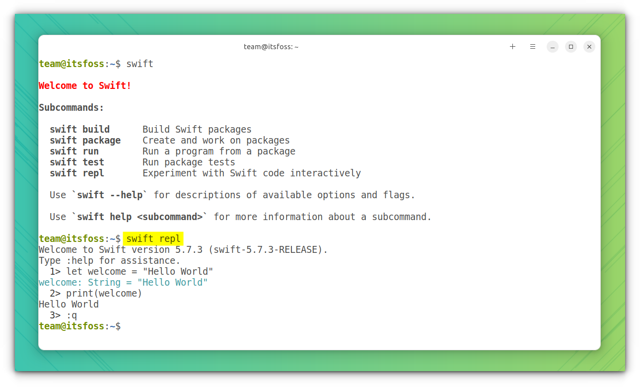 Running Swift REPL in terminal