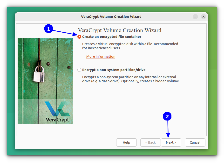 Select the Create an encrypted file container option