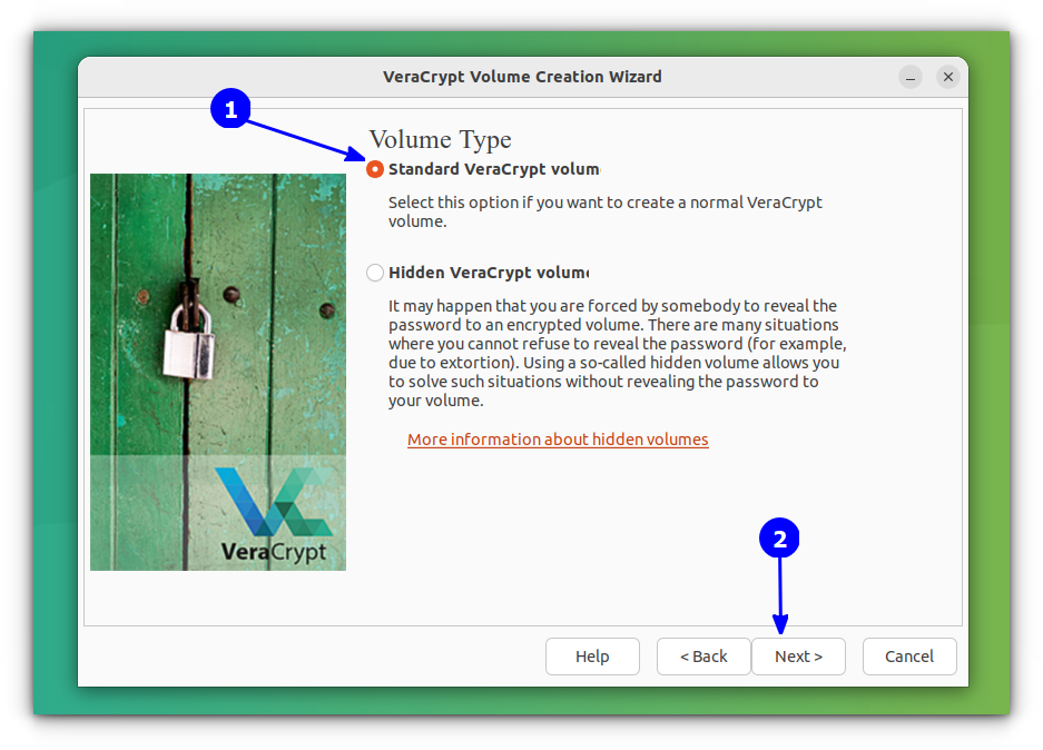 Select the Standard VeraCrypt volume as the Volume Type
