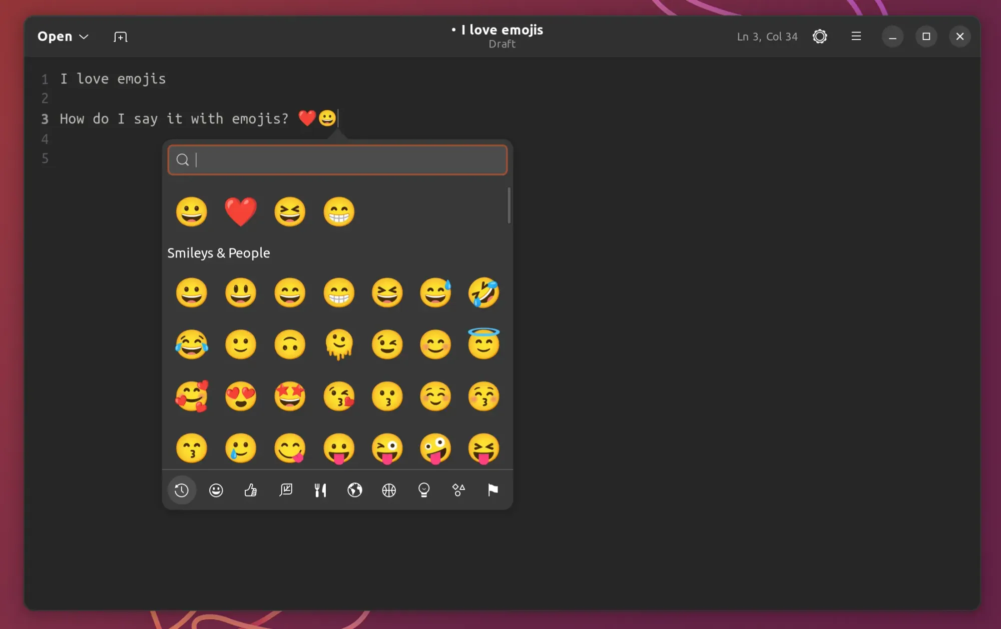 Vous pouvez rechercher les emojis souhaités à partir du sélecteur Emoji