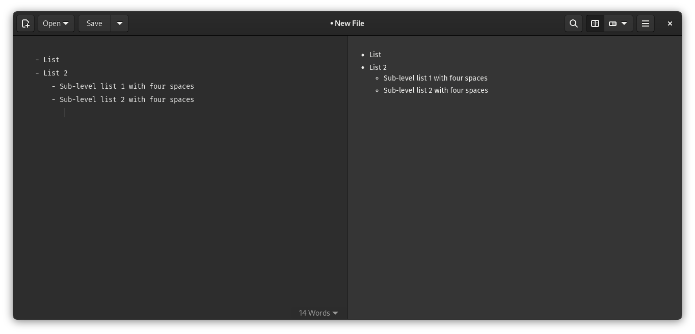 List indentation in Markdown