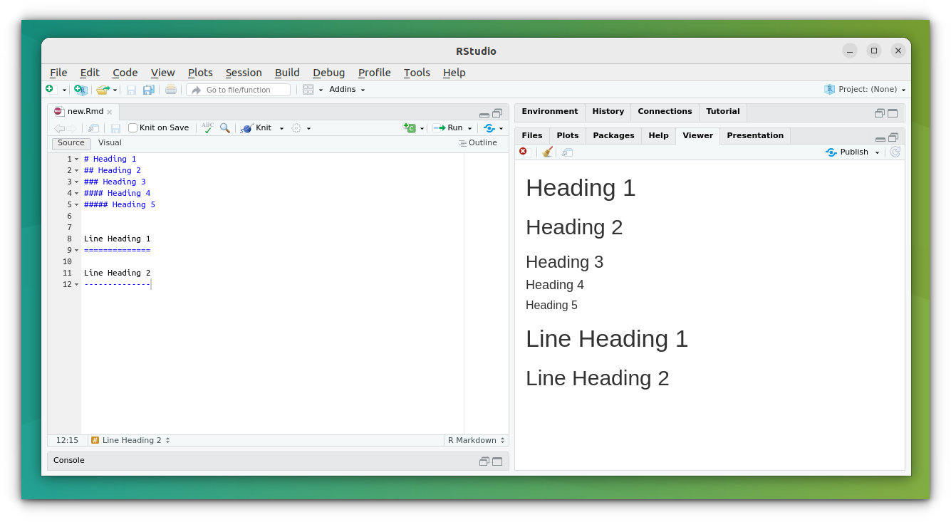 various types of heading levels in rmarkdown file