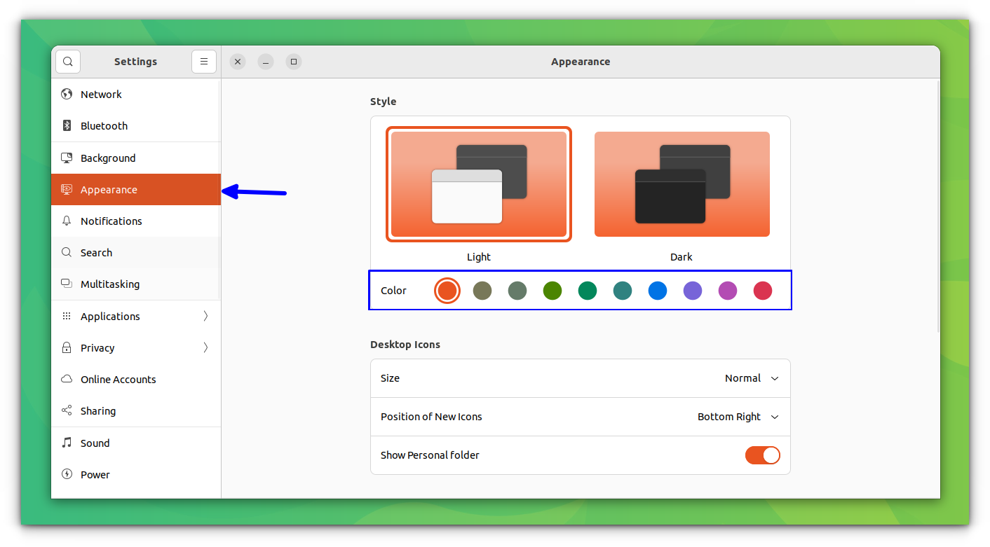 Change Accent Colors from Ubuntu GNOME system settings