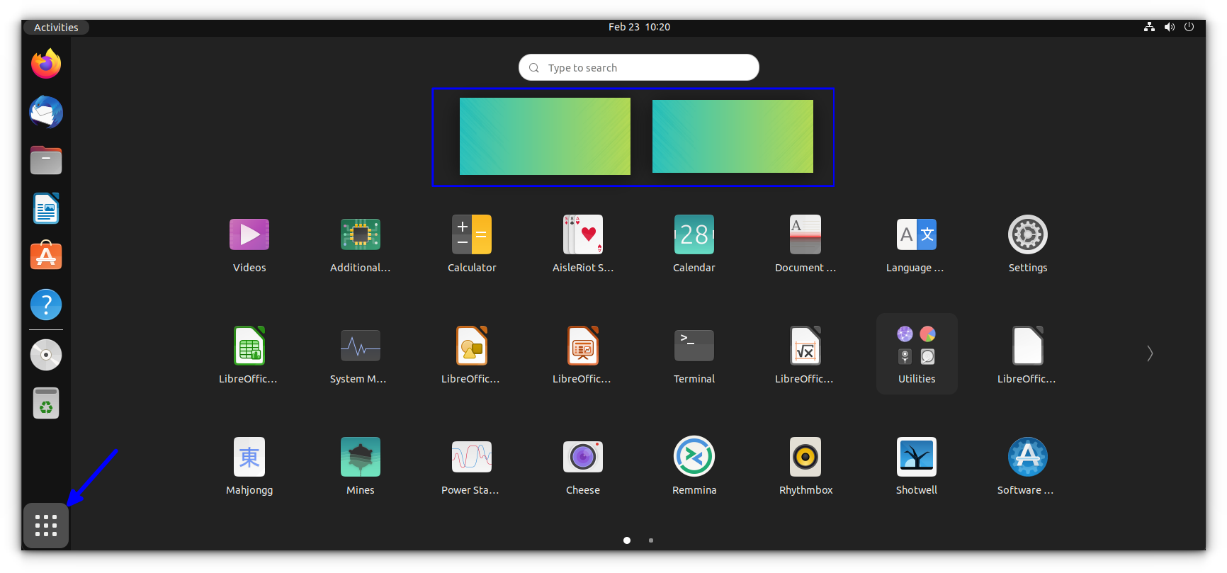 Application Grid with Workspace Overview