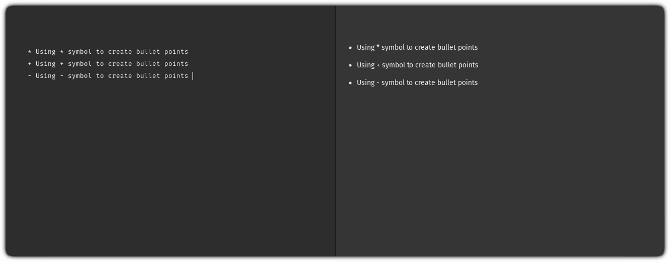 create bullet points in markdown