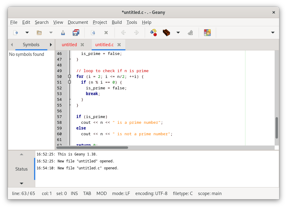geany text editor screenshot