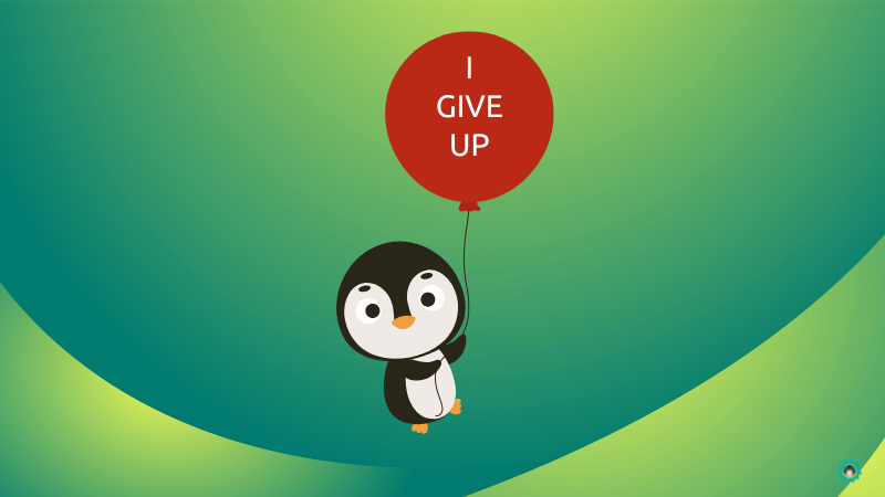 tux avatar holding a balloon that says i give up