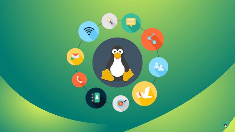 tux avatar surrounded with app icons like wifi mail and so on