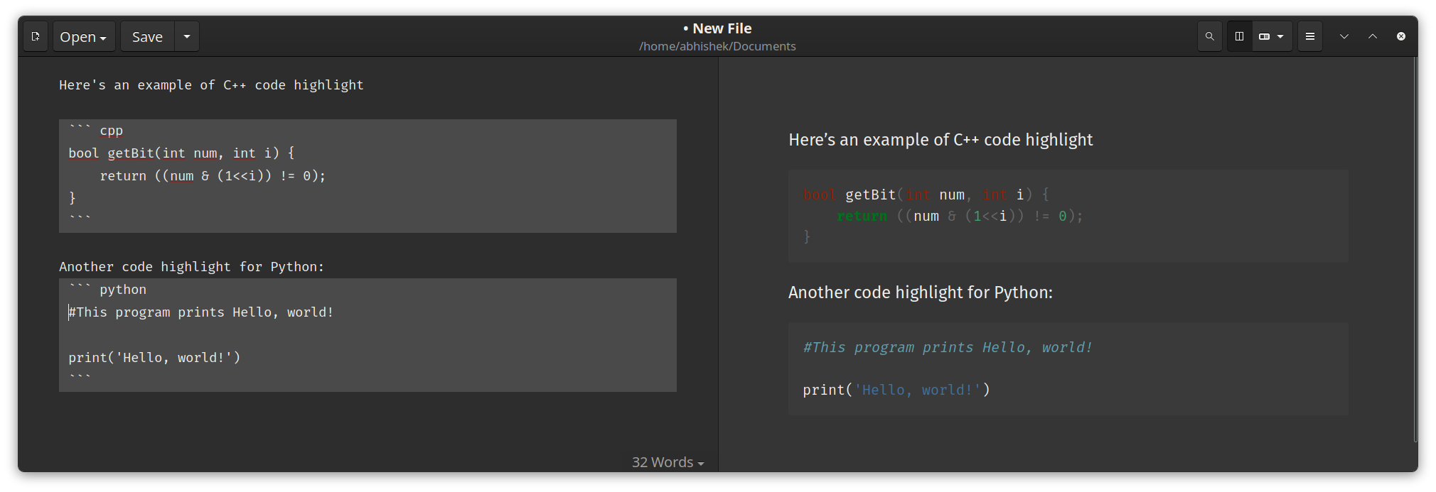 Syntax highlighted code blocks in Markdown