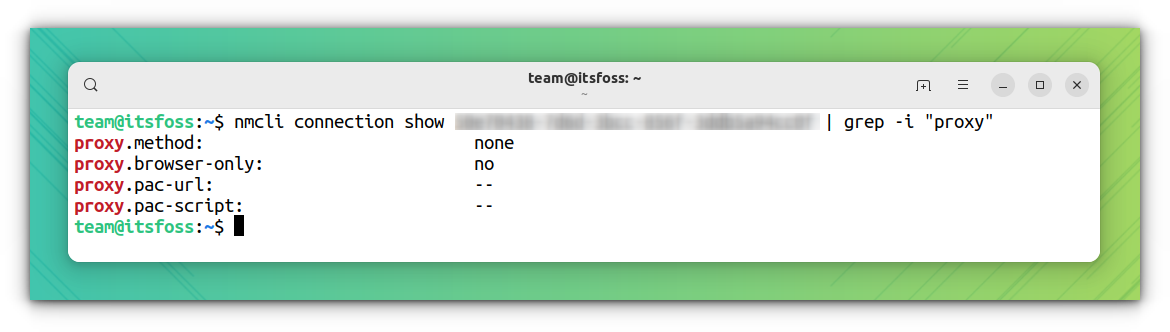 Détails du proxy à l'aide de la commande nmcli