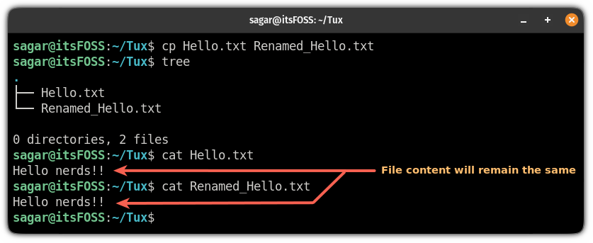 renommer un fichier lors de la copie dans un même répertoire dans le terminal linux