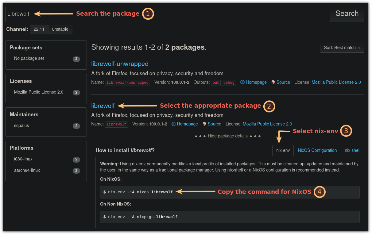 rechercher des packages pour nixos