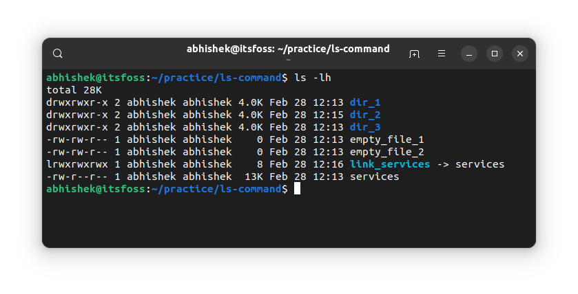 Showing file size with the ls command