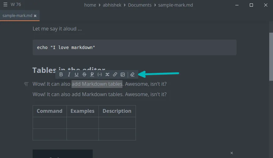 Adding tables in Markdown with MarkText editor