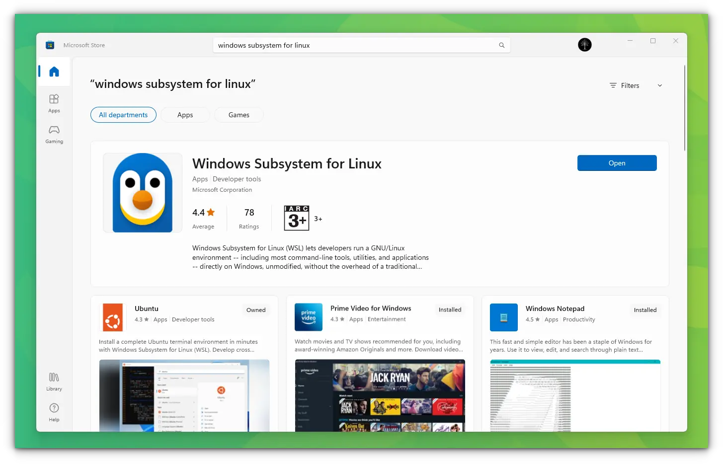 Windows Subsystem for Linux Application in Microsoft Store
