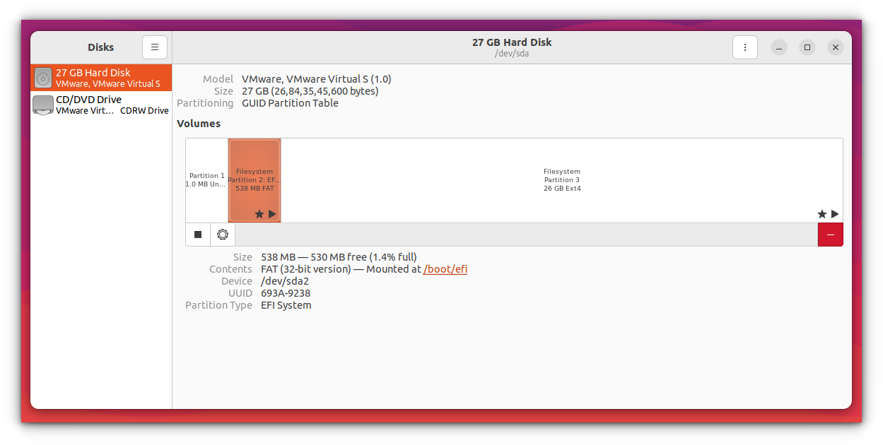 Ubuntu automatically created the partition, which is shown in the disk view