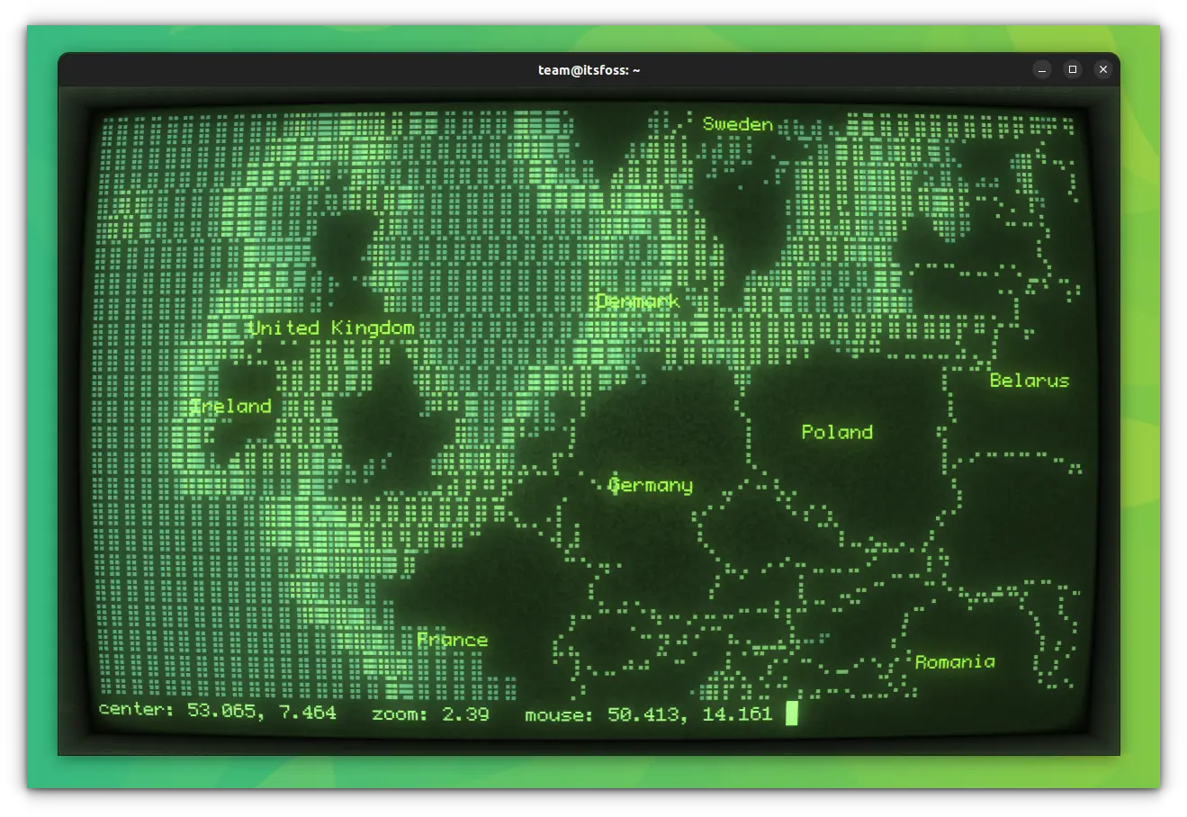 Cool Retro Term showing Mapscii, the ASCII Map