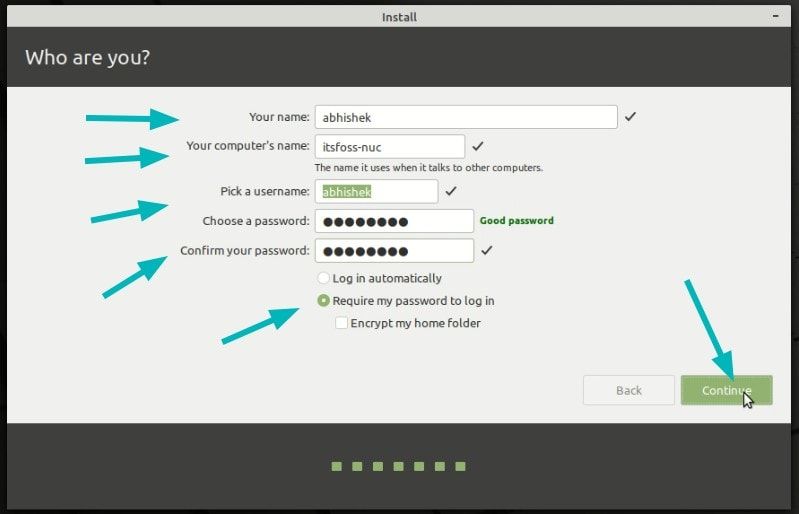 Create a User and Password While Installing Linux Mint