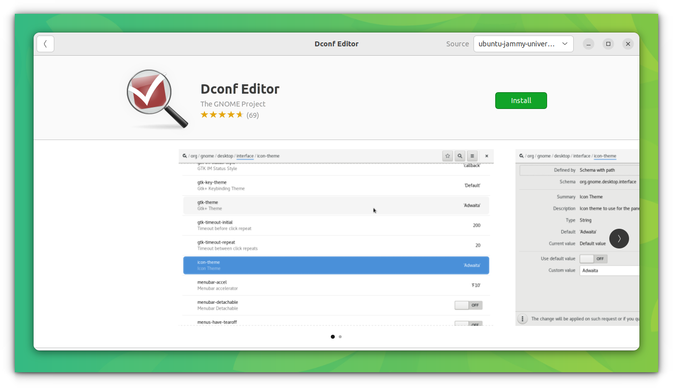 Dconf Editor in Ubuntu Software Center