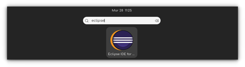 Open the Eclipse IDE fro Ubuntu Activities Overview by searching for it and pressing Enter