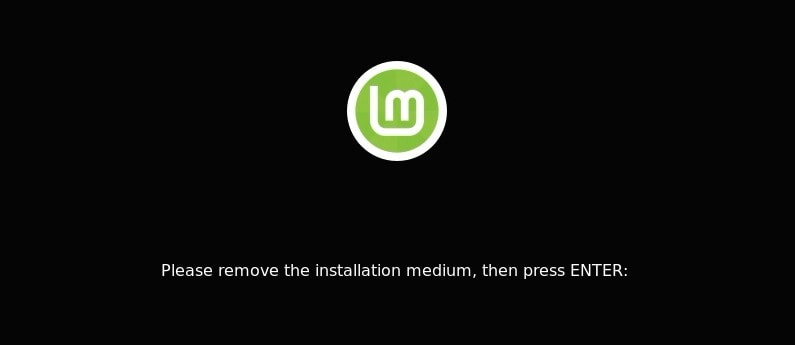 While rebooting, it propmpts to remove the live USB used, and press enter