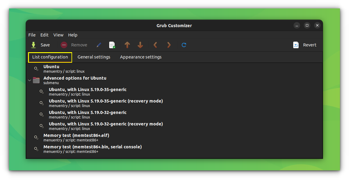 Grub Customizer List Configuration