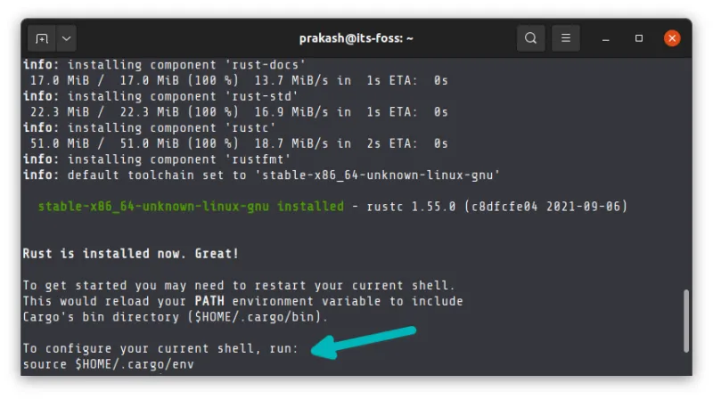 Execute the command that sorces the configuration, once the installation is finished