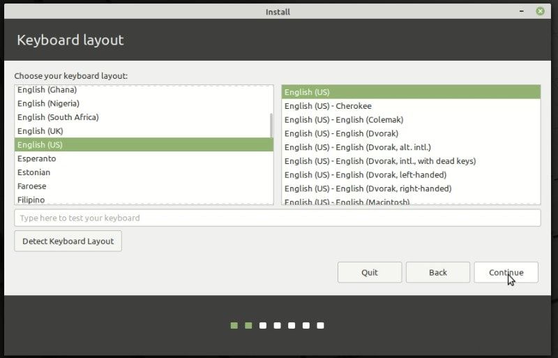 Select Keyboard Layout of your choice