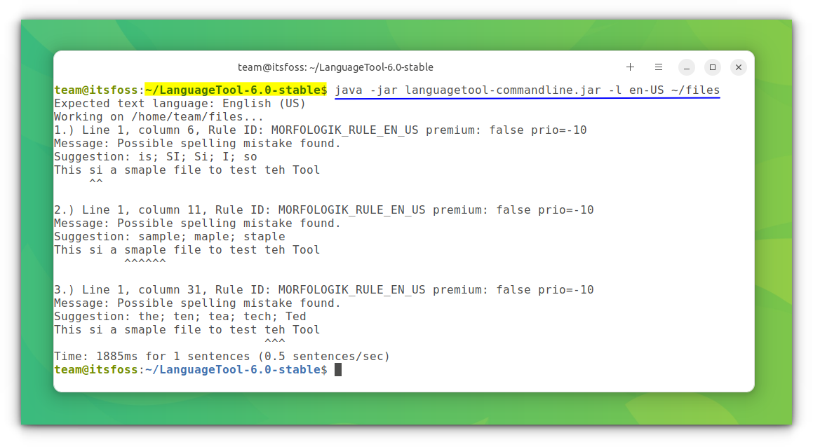 LanguageTool in Command line mode