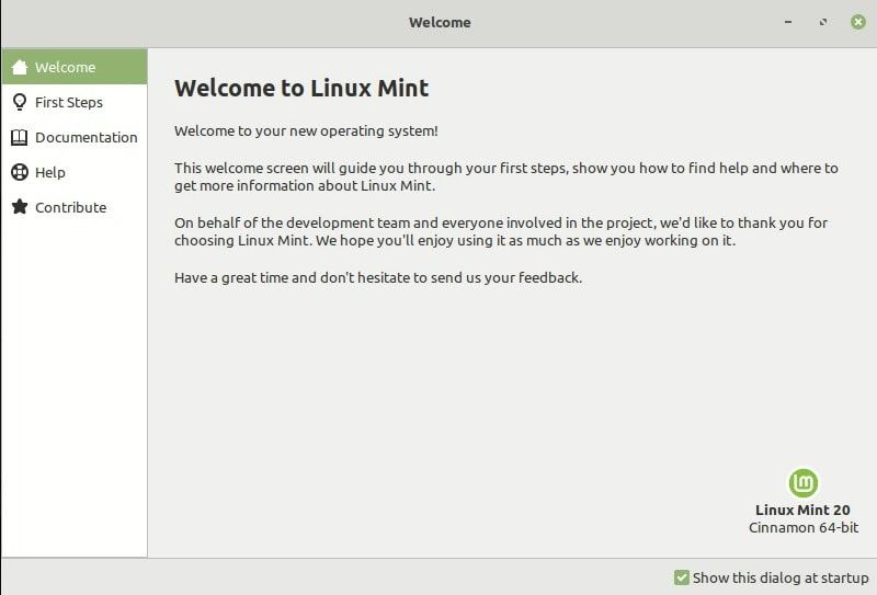 Linux Mint Welcome Screen