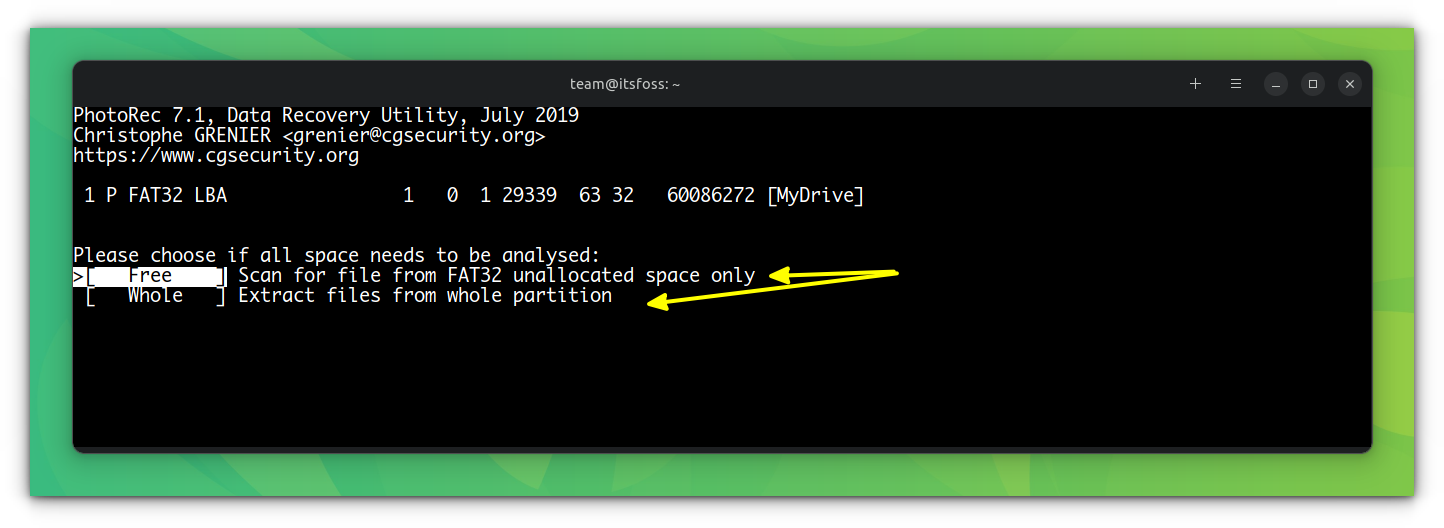 Select either recovery from free space or extract the file from the whole drive.