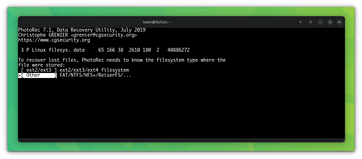 Select Partition type.