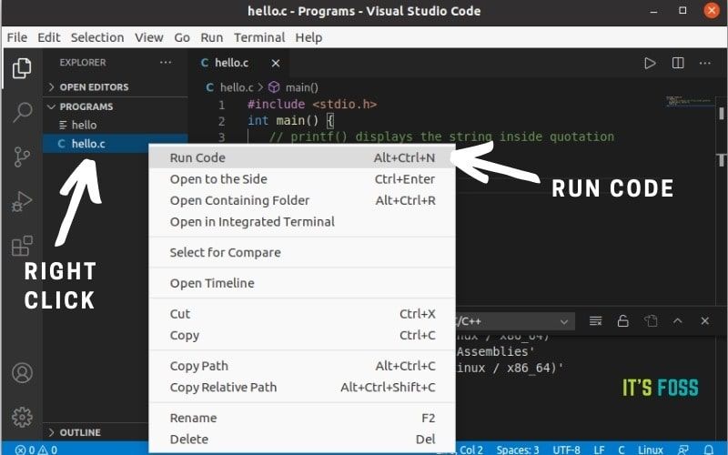 Right -click the program file that you want to run and then press "Run Code" to run that code