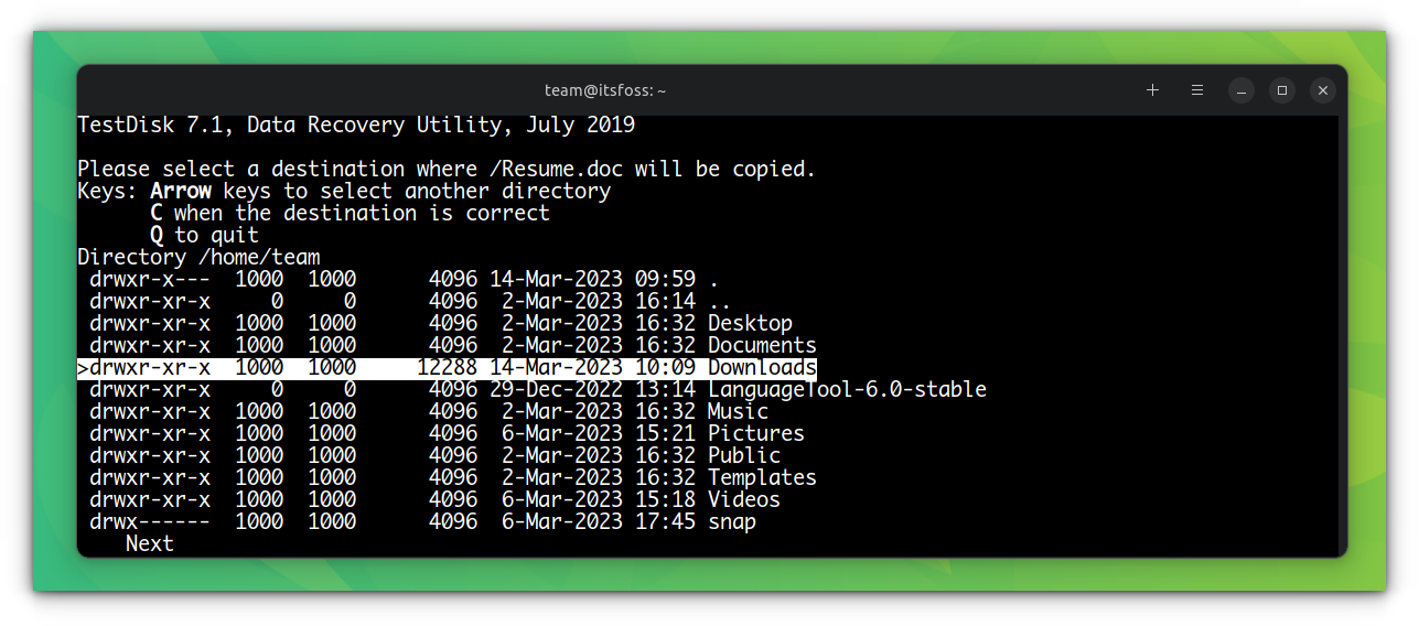 Select a destination to store the recovered files.