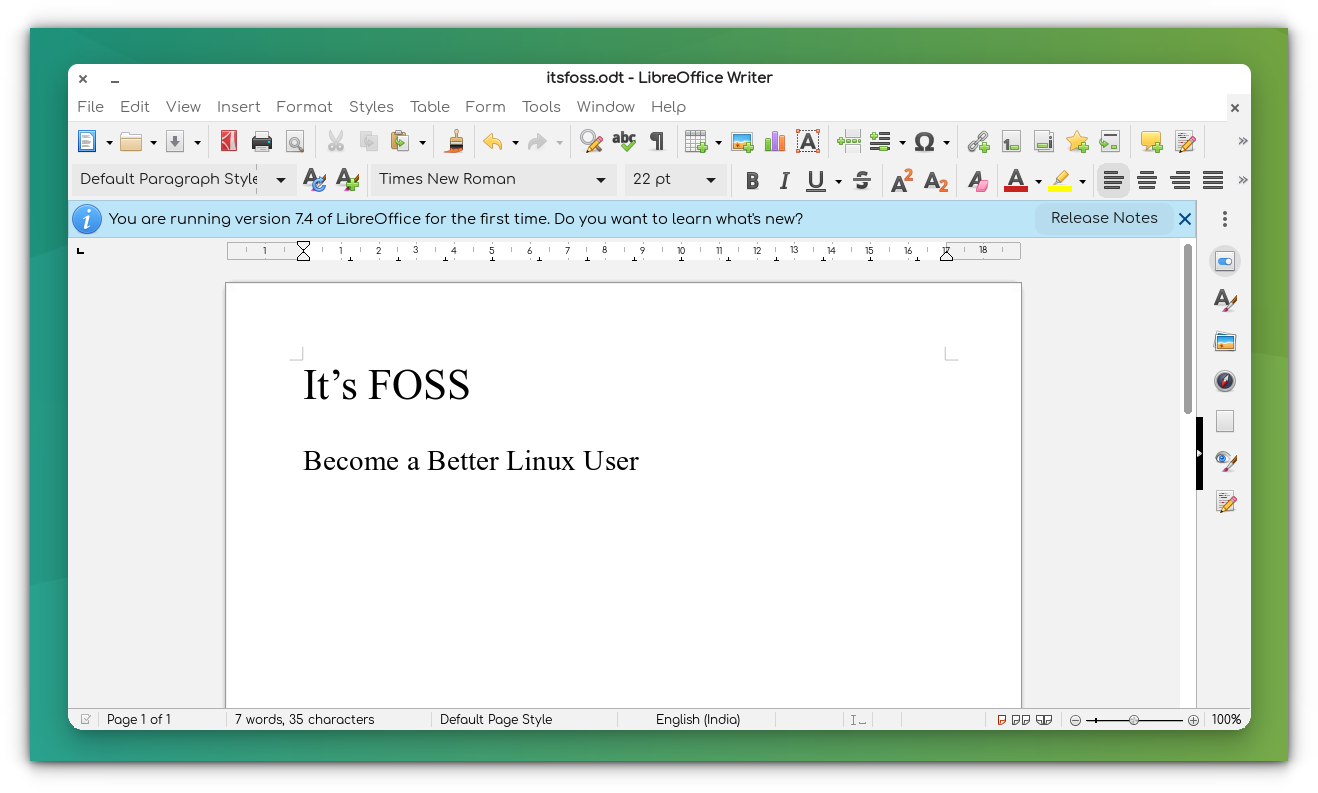 Times New Roman Font is used for text format in Libre Office