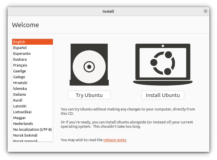 Try or Install Ubuntu on first boot into Ubuntu Live environment