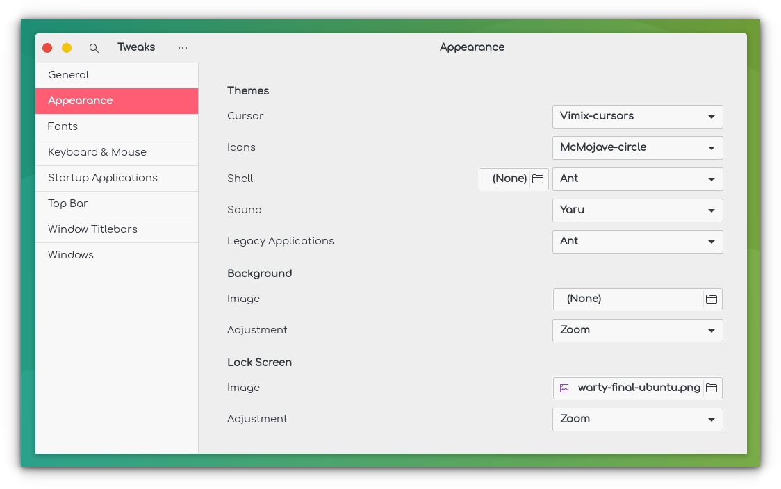 Using the Appearance Tab in GNOME Tweaks to change the Icon, GTK and Shell theme in Ubuntu