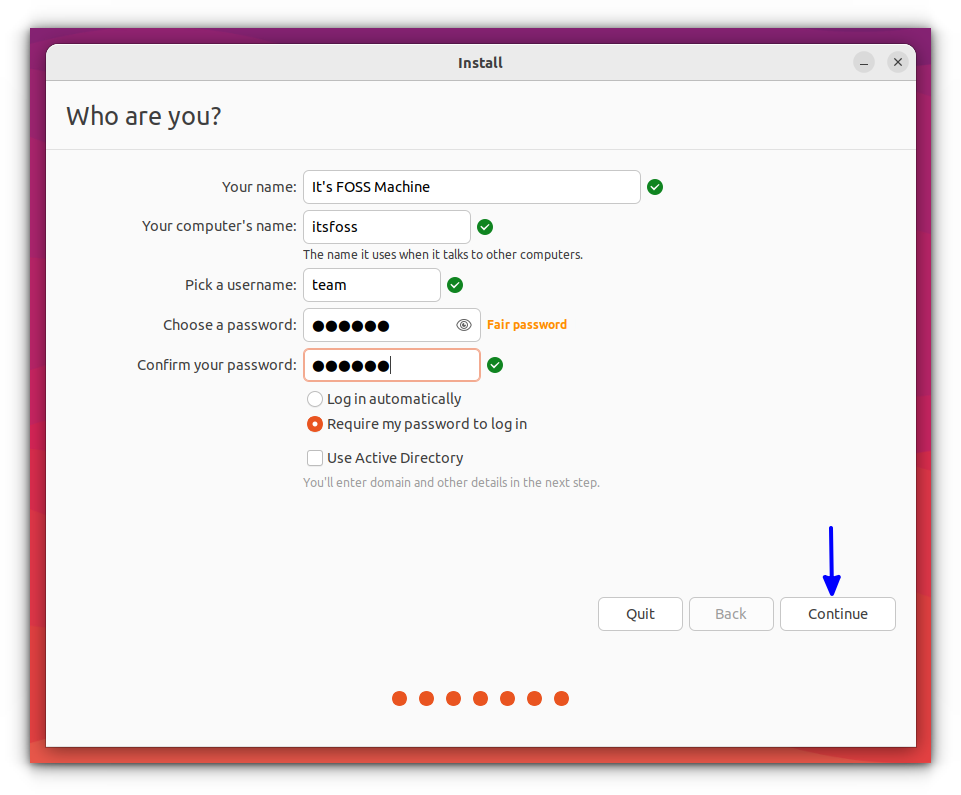 Set Username, password and computer's name