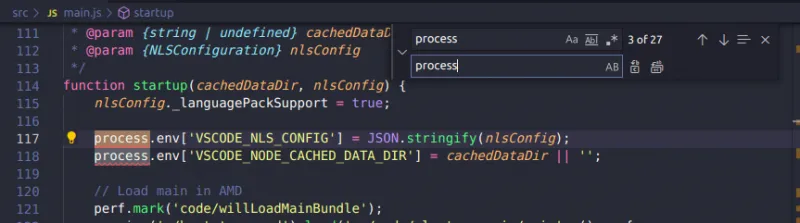 Find and Replace text in VS Code